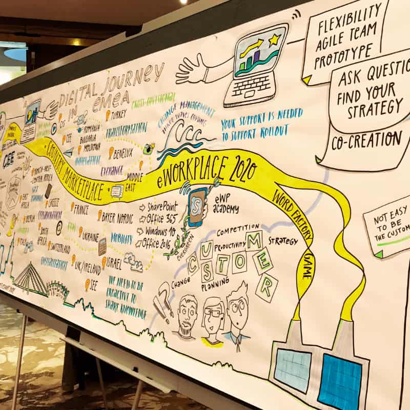 Graphic Facilitation Example - Large Visual Note Illustrating the Entire Workshop Process.